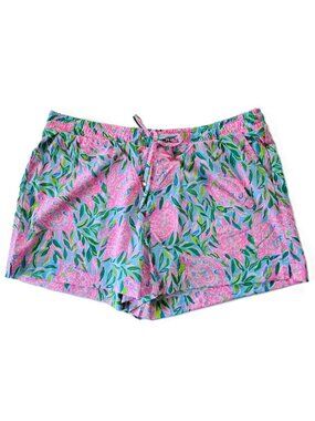 XL Lilly Pulitzer Katia short Frenchie Blue Turtley In Love 5" pink green pocket